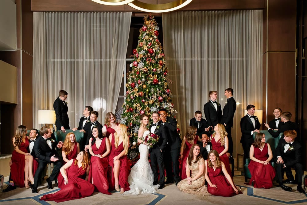 entire bridal party photo at luxurious mall of america hotel