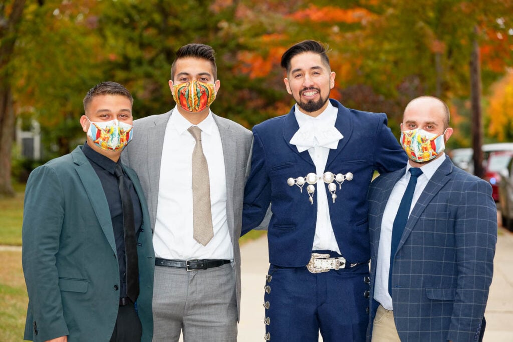 covid-wedding-groom-friends-masked