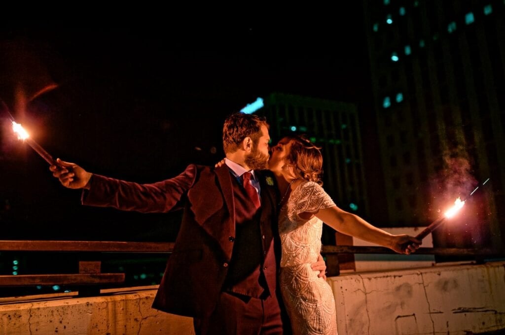 night rooftop picture with flares