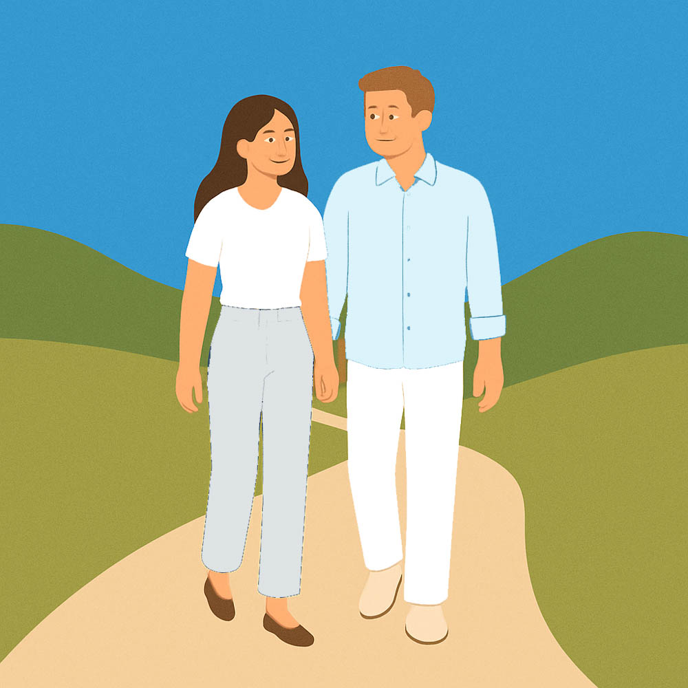 couple dressed in bright tones