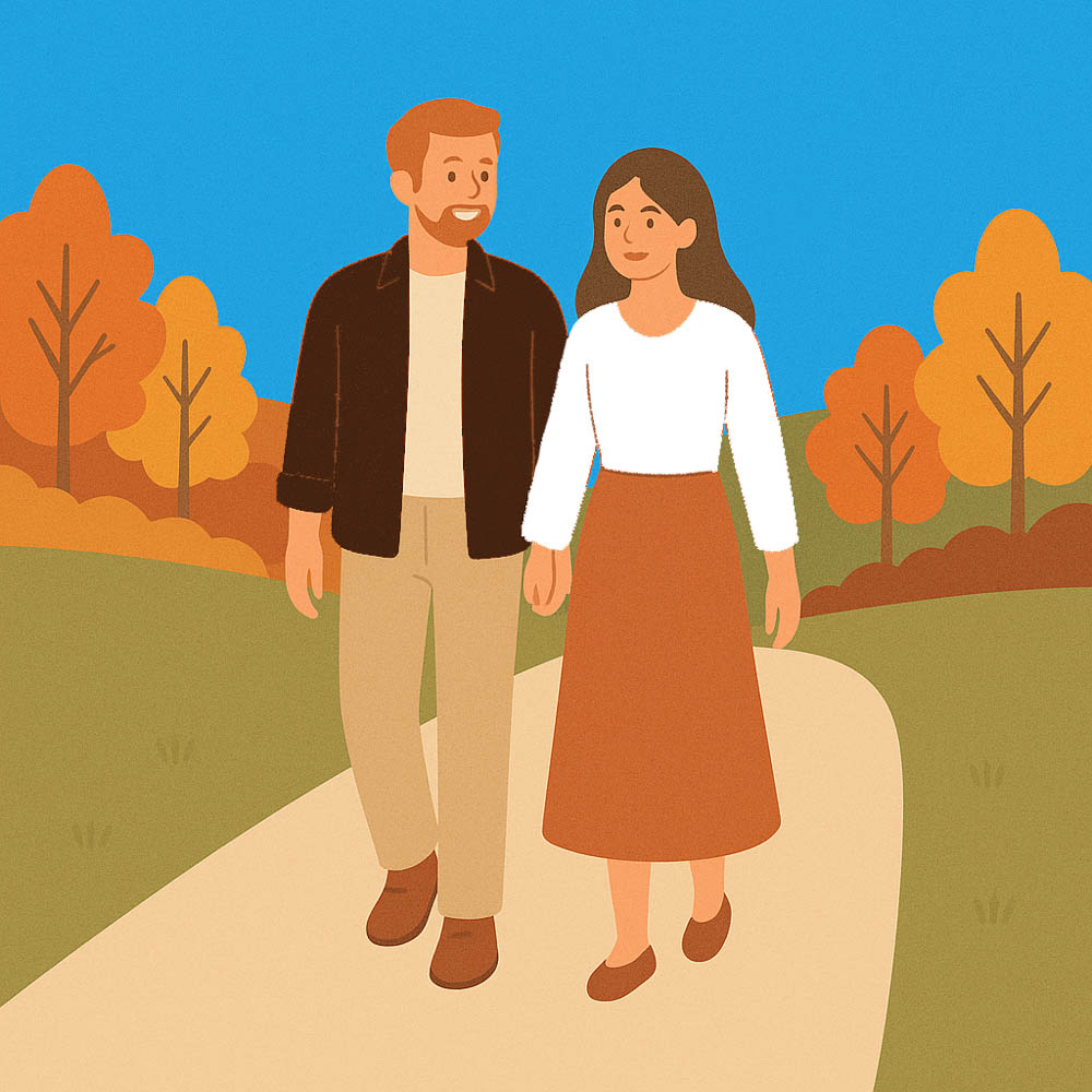 couple dressed in Earth tones colors