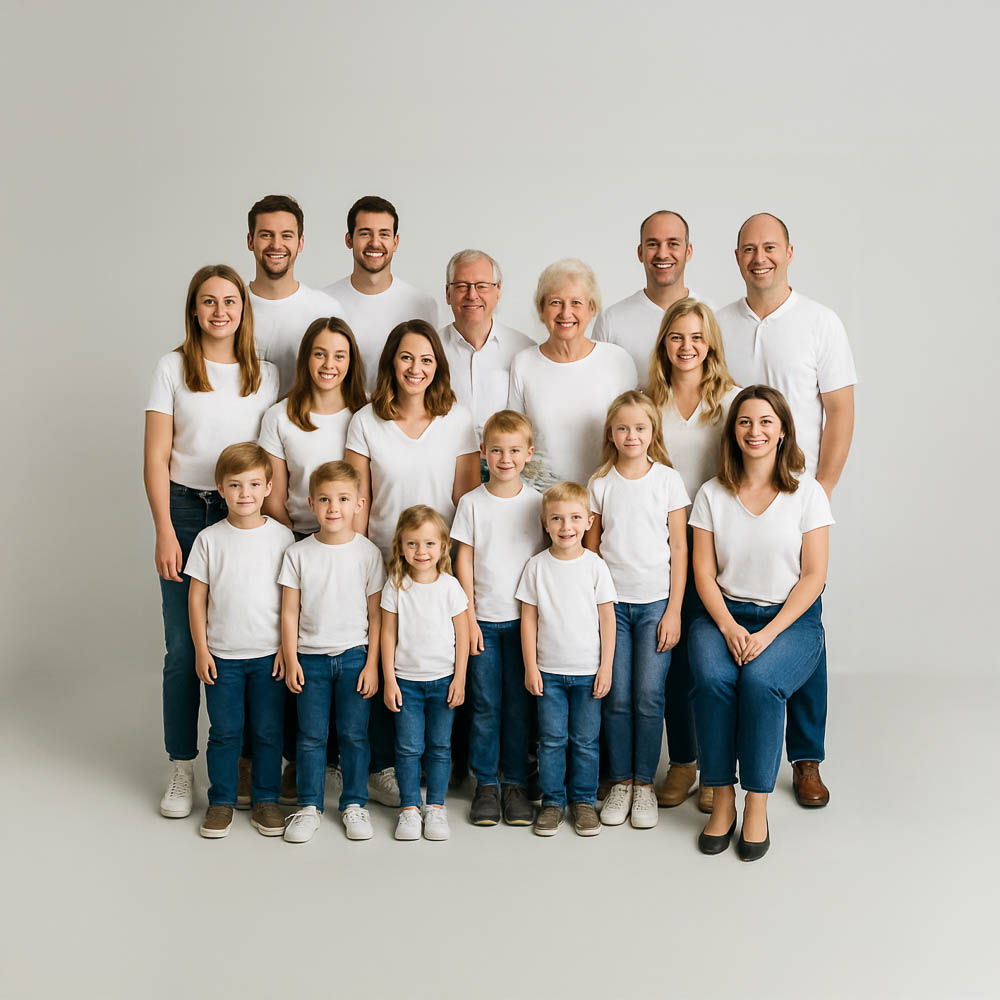 large group photos everyone dressed the same