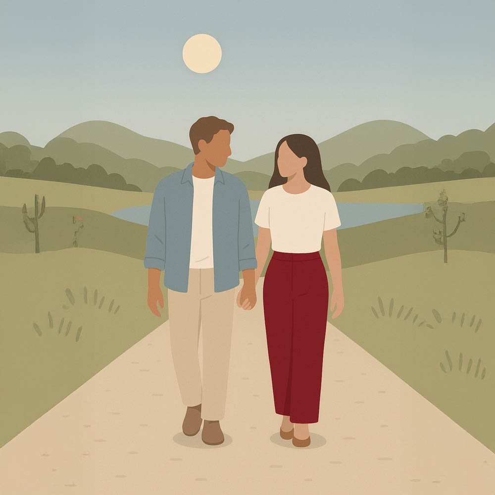 couple dressed in muted tones colors