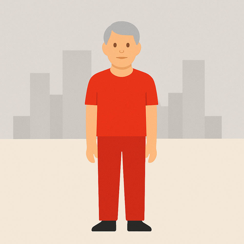vivid red outfit on gray background