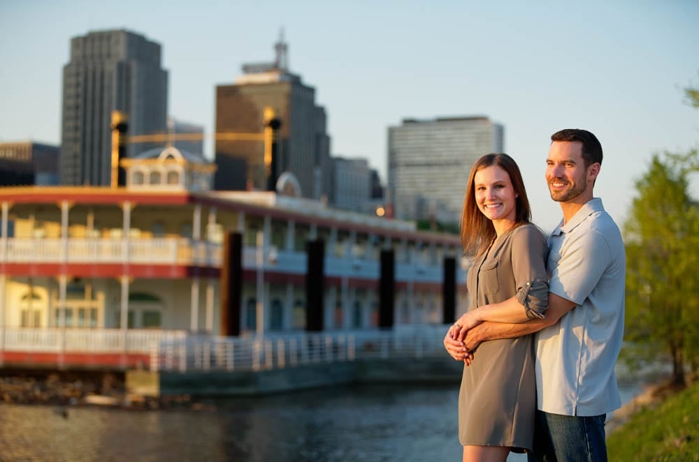Couple in Front a Steam Boat at minnesota engagement Couple in Front a Steam Boat