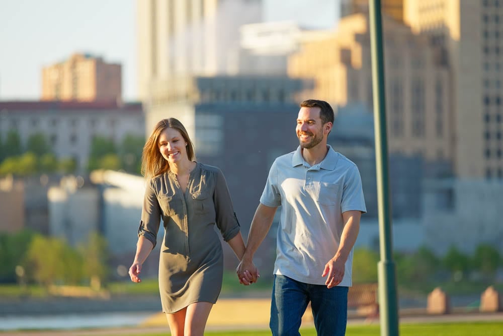 harriet island engagement session at sunset time stollen shots of lovers