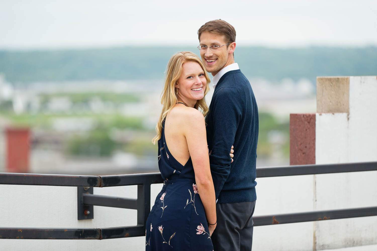 happy couple with view on the waterfront