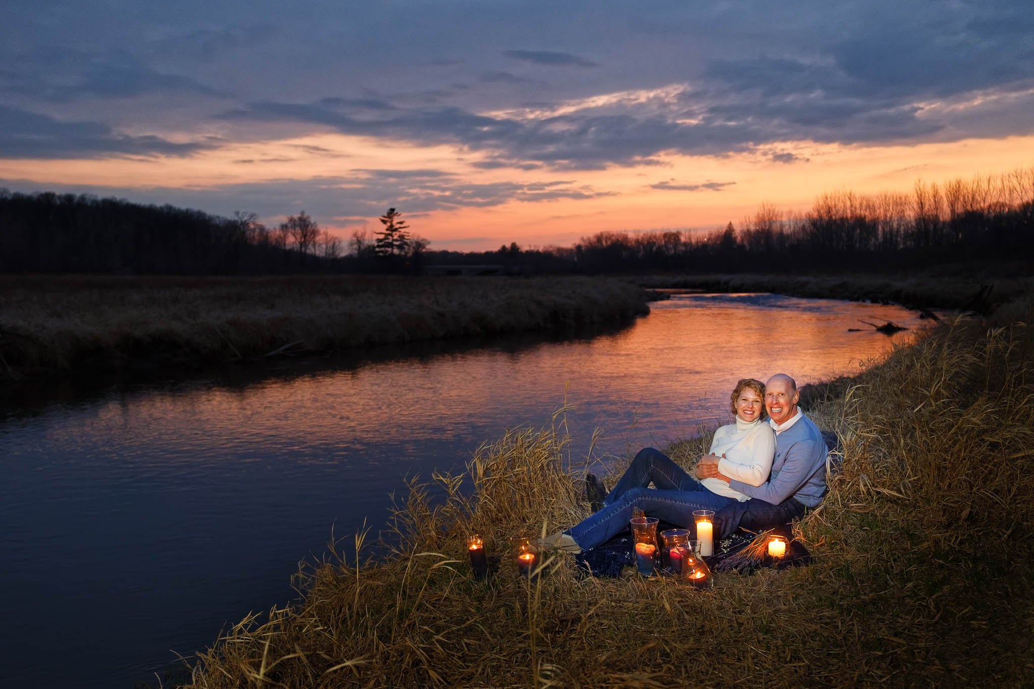 Intimate engagement session at oronoco city park sunset wiht the Middle Fork of the Zumbro River