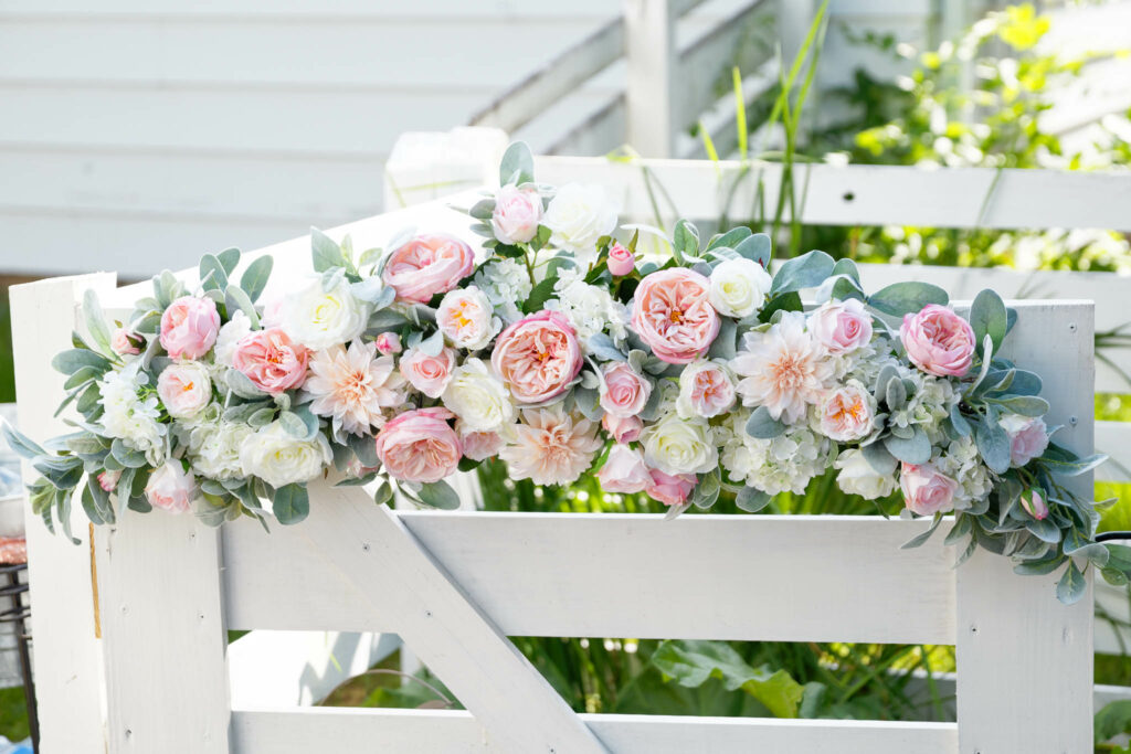 DIY plastic flowers decoration for backyard wedding