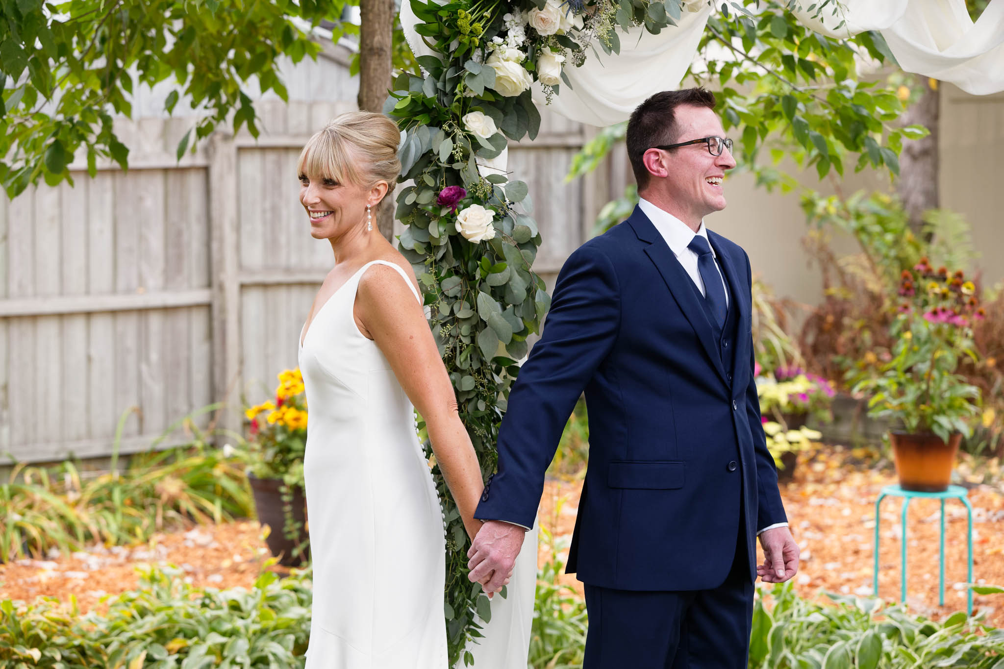 first look in backyard wedding