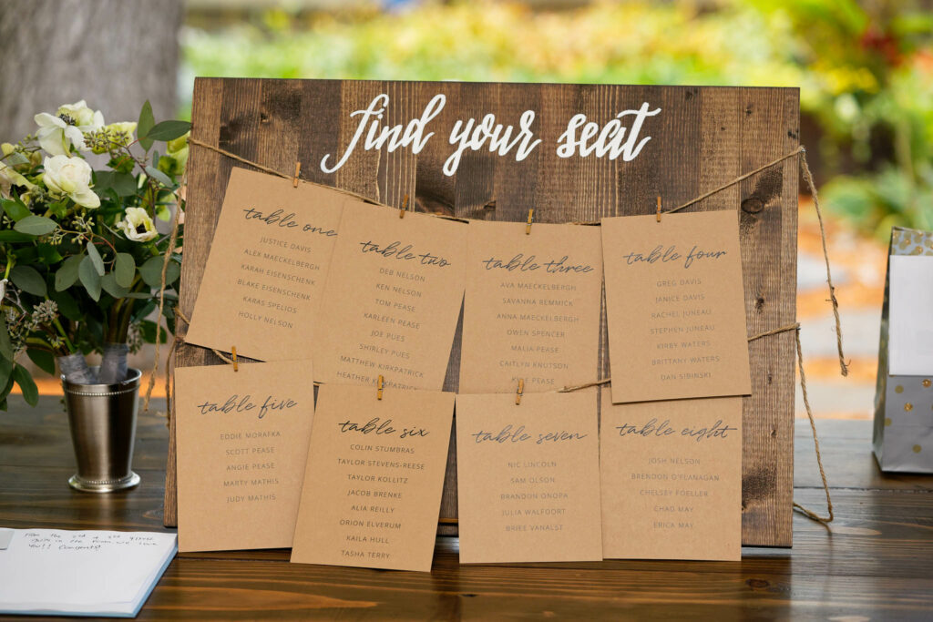 wood sign for table seat at wedding