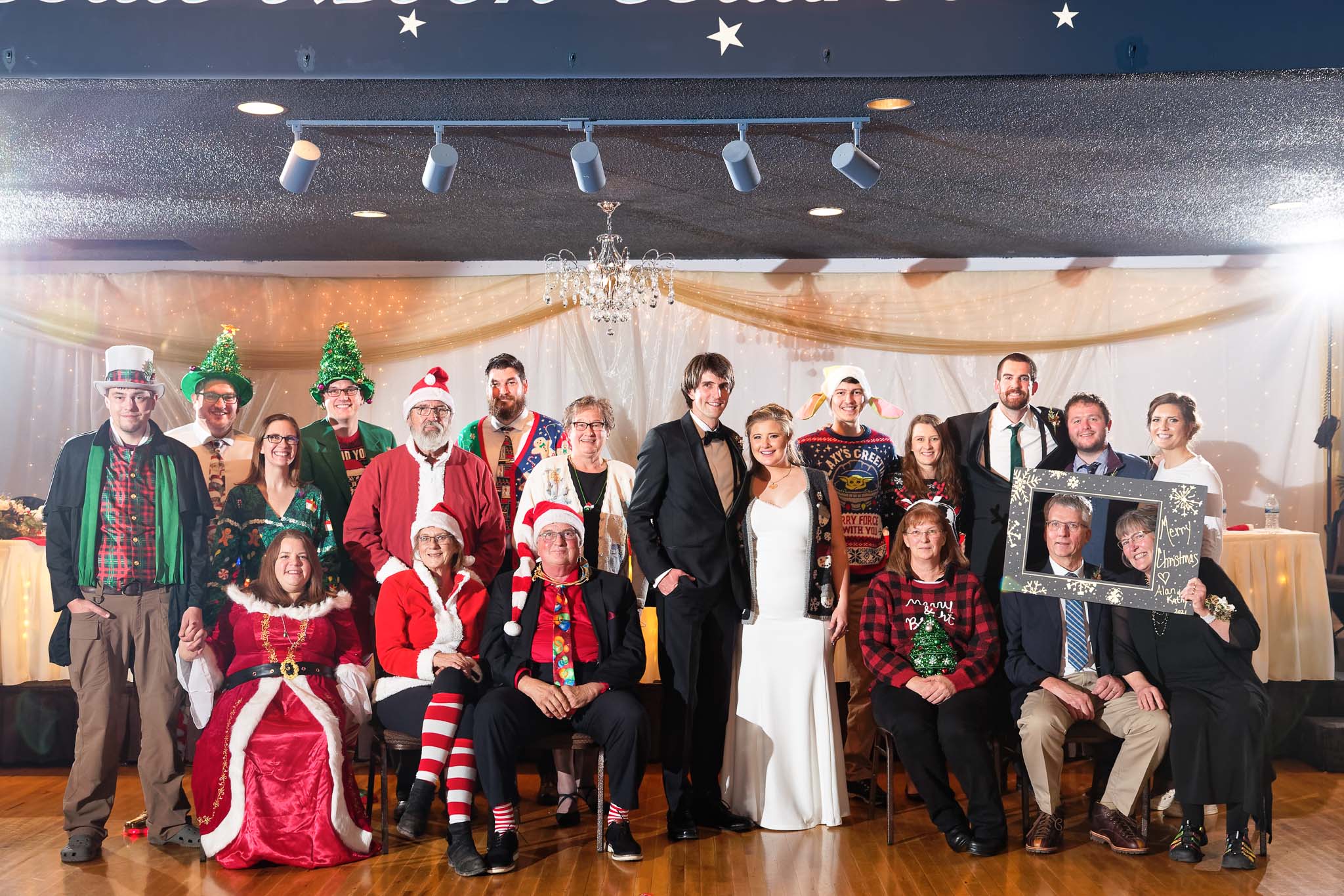groupe photo with christmass outift at Blue Moon Ballroom