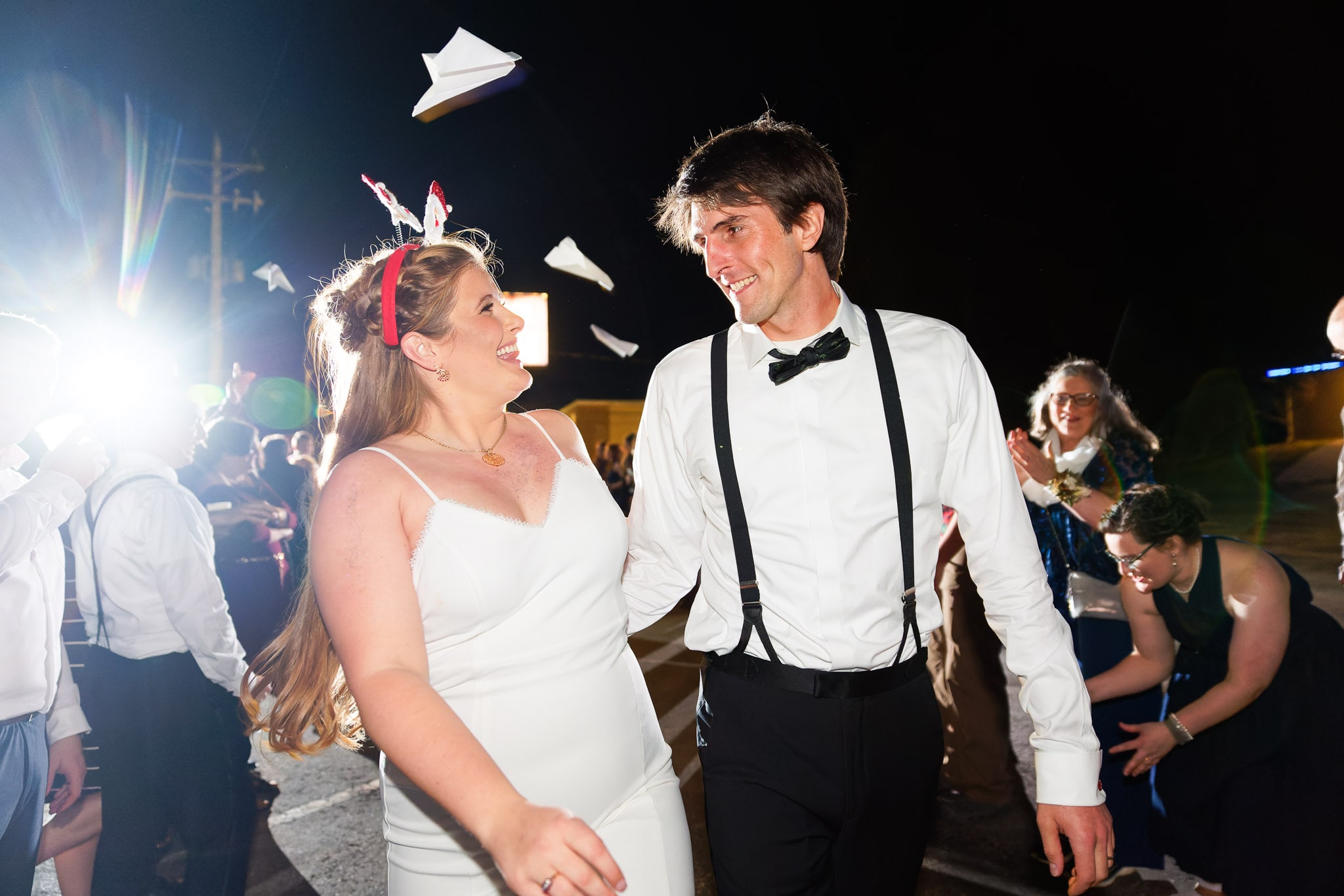 wedding grand exit at Blue Moon Ballroom with paper airplane-2