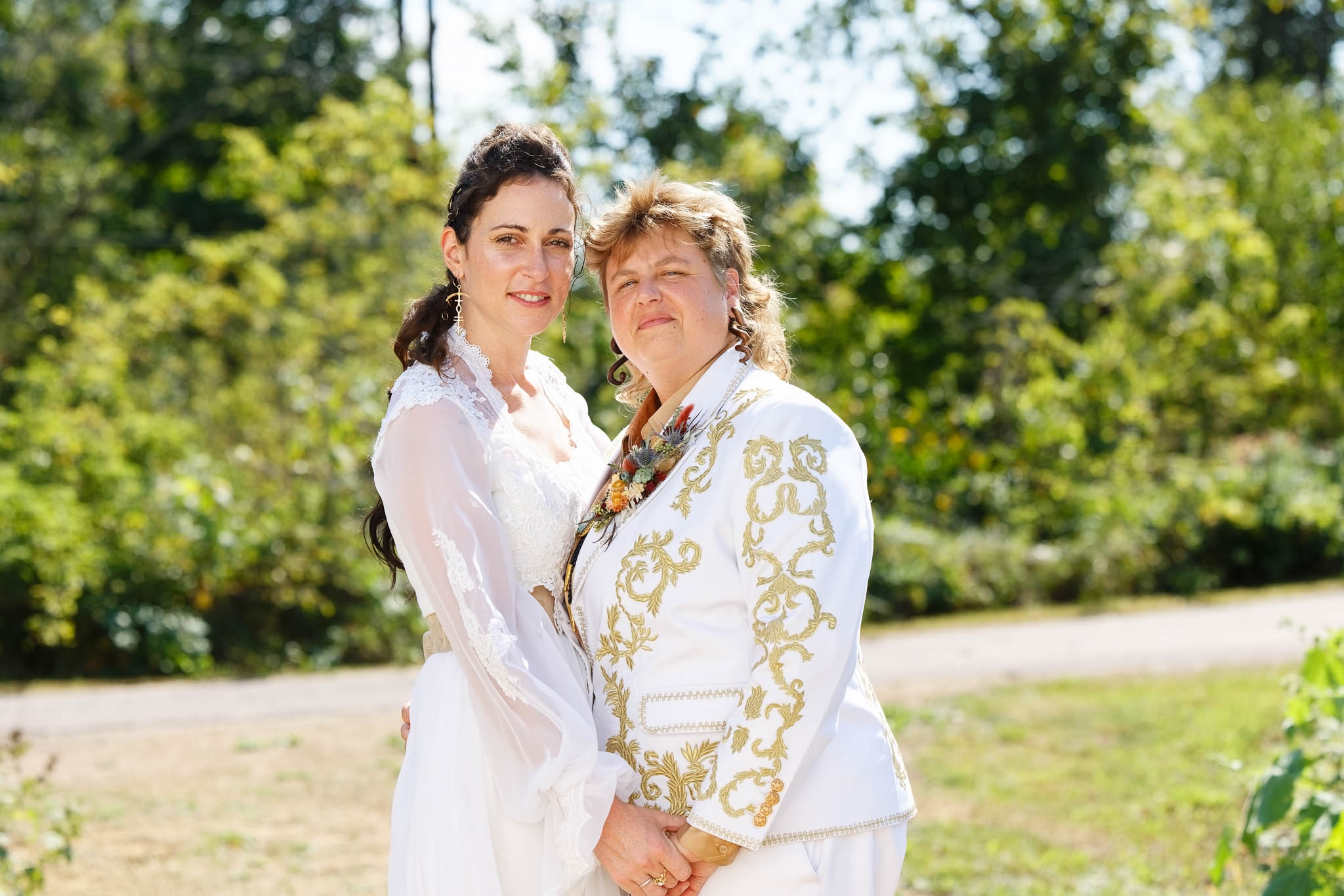 Bohemian inspired style outfit for lesbian wedding