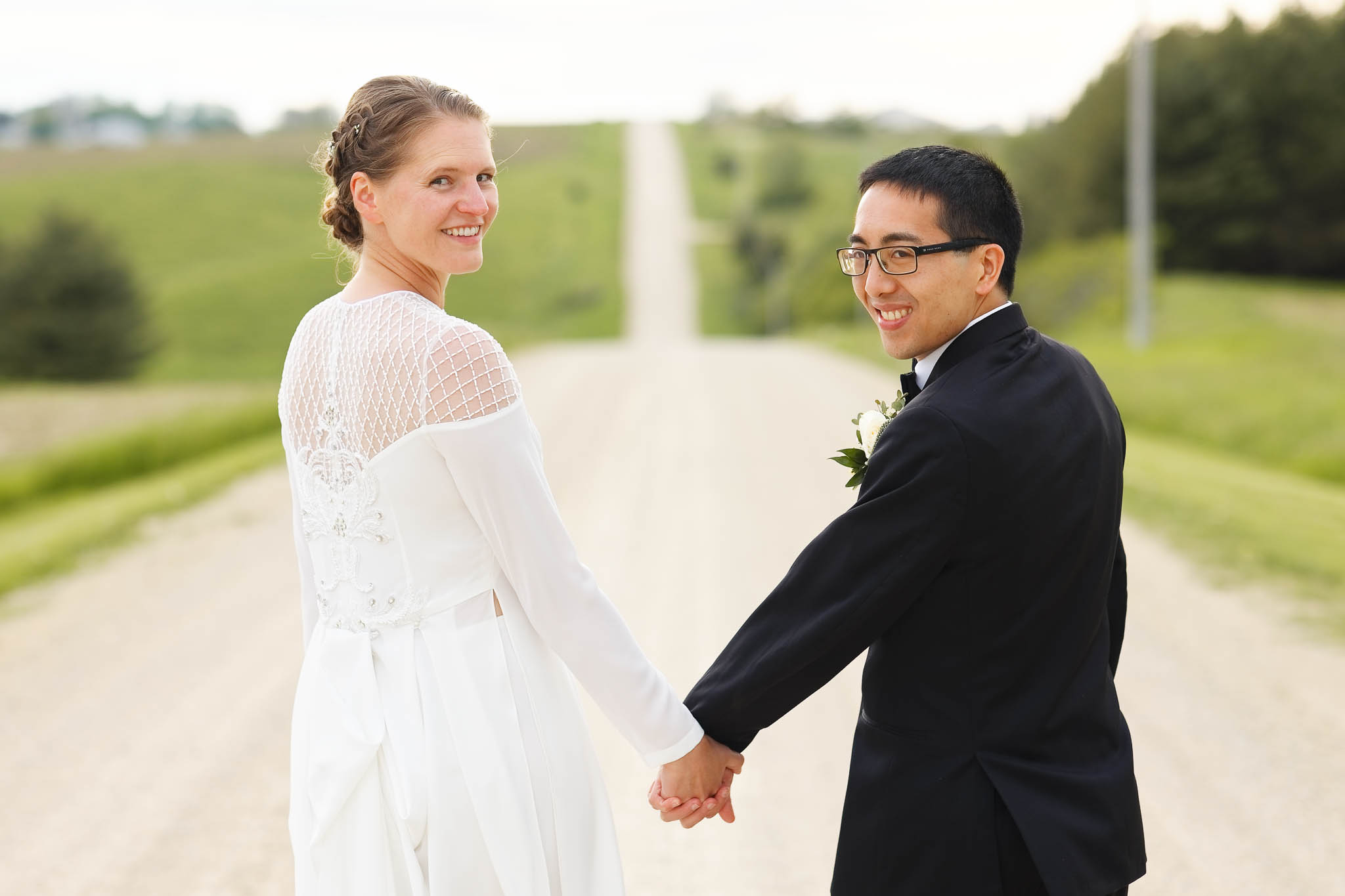 bride and groom photos at pond view barn using the sand road