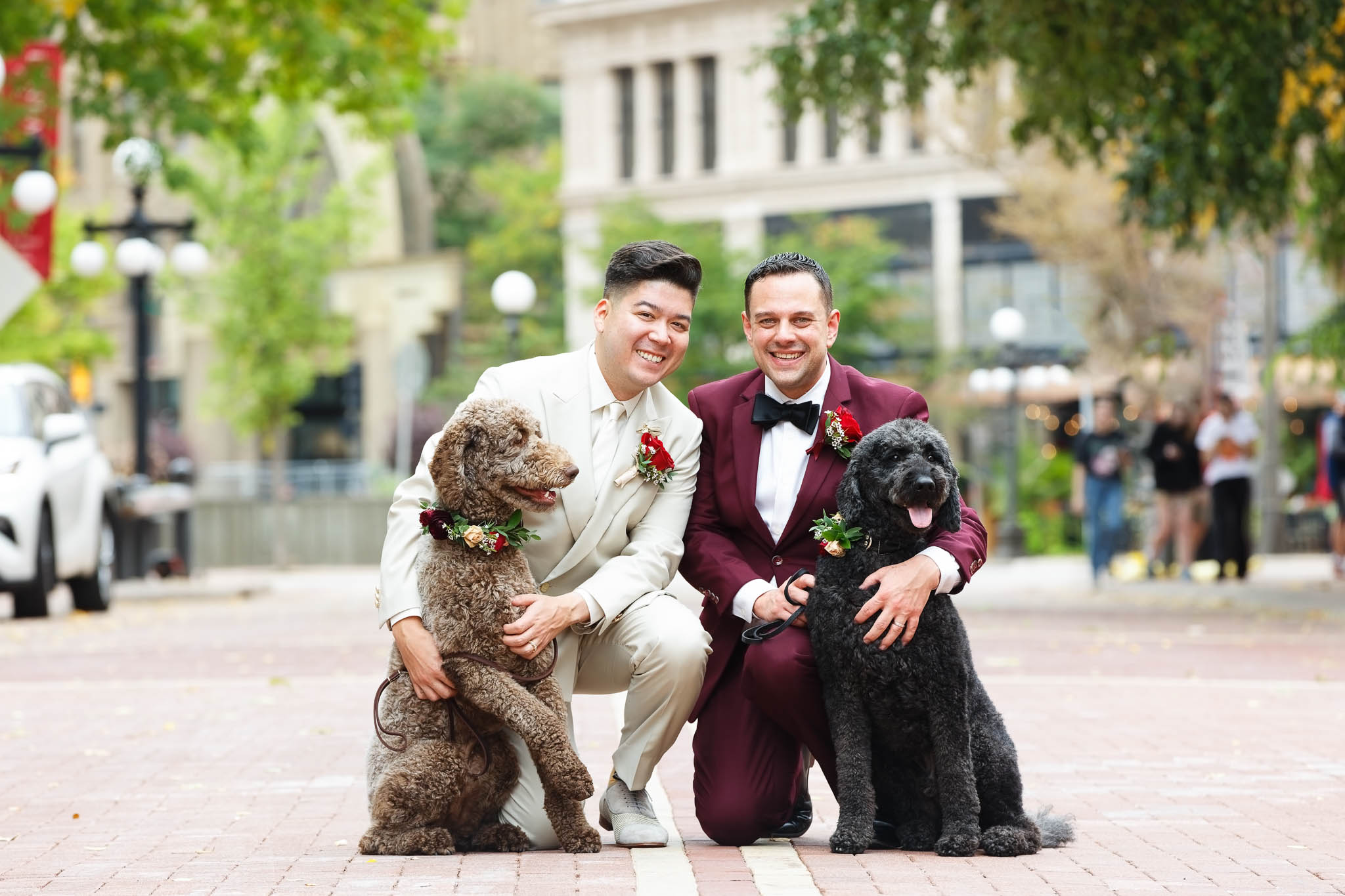 portrait of grooms with their dog