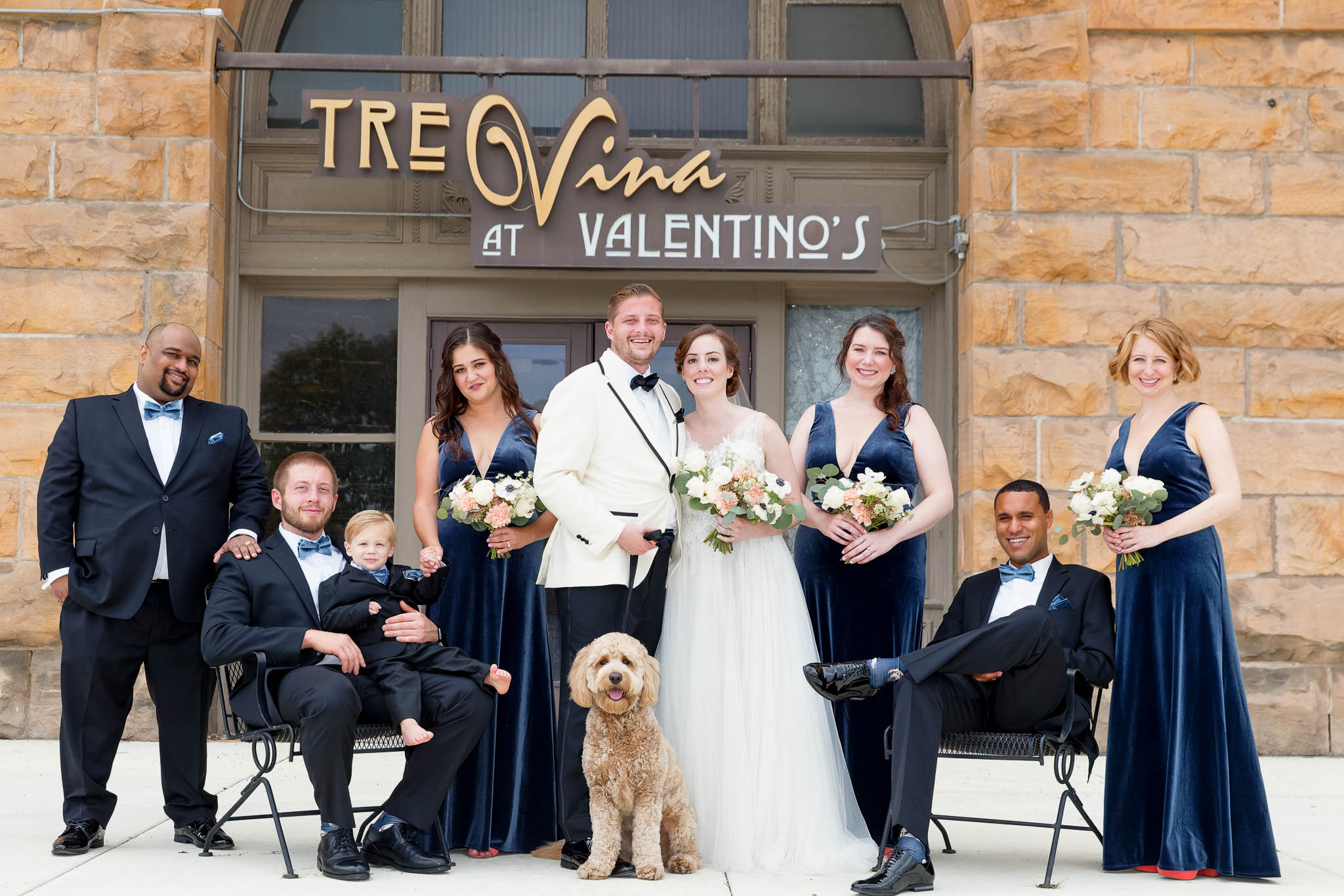 wedding party photo with dog
