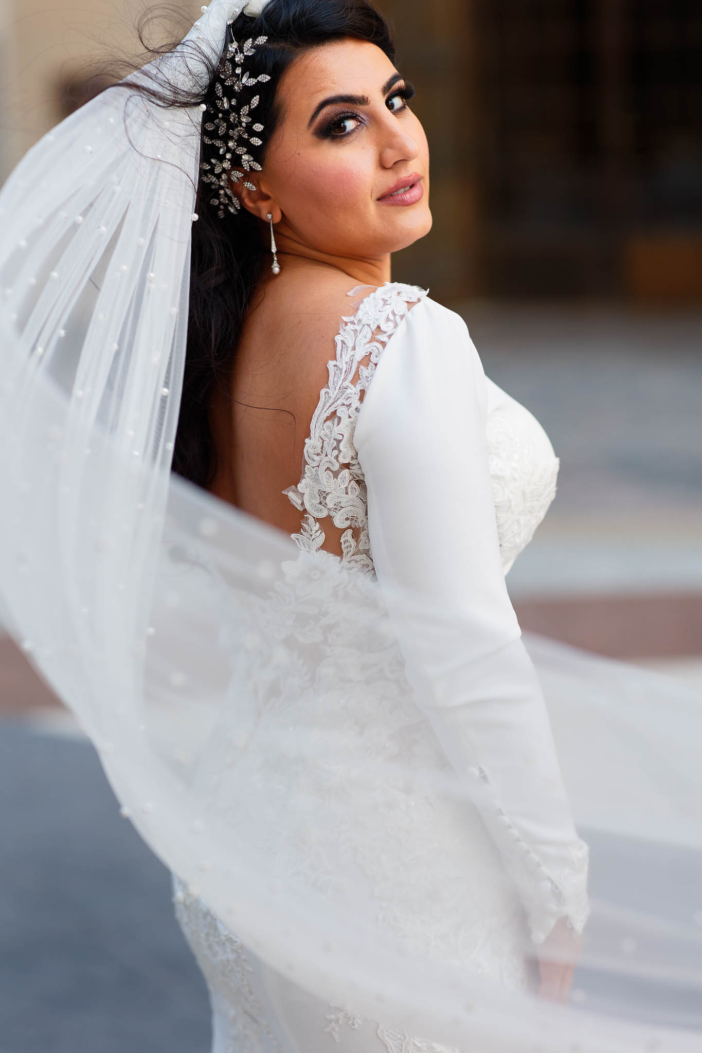 bride with flying veil