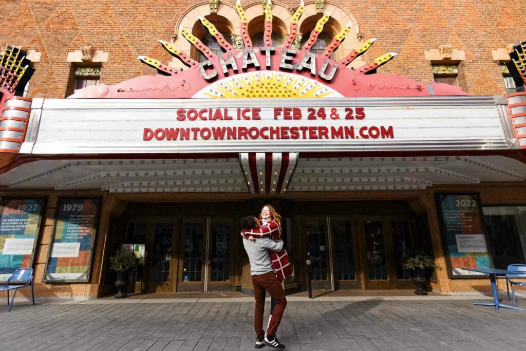 Engagement session in front of Château Theatre