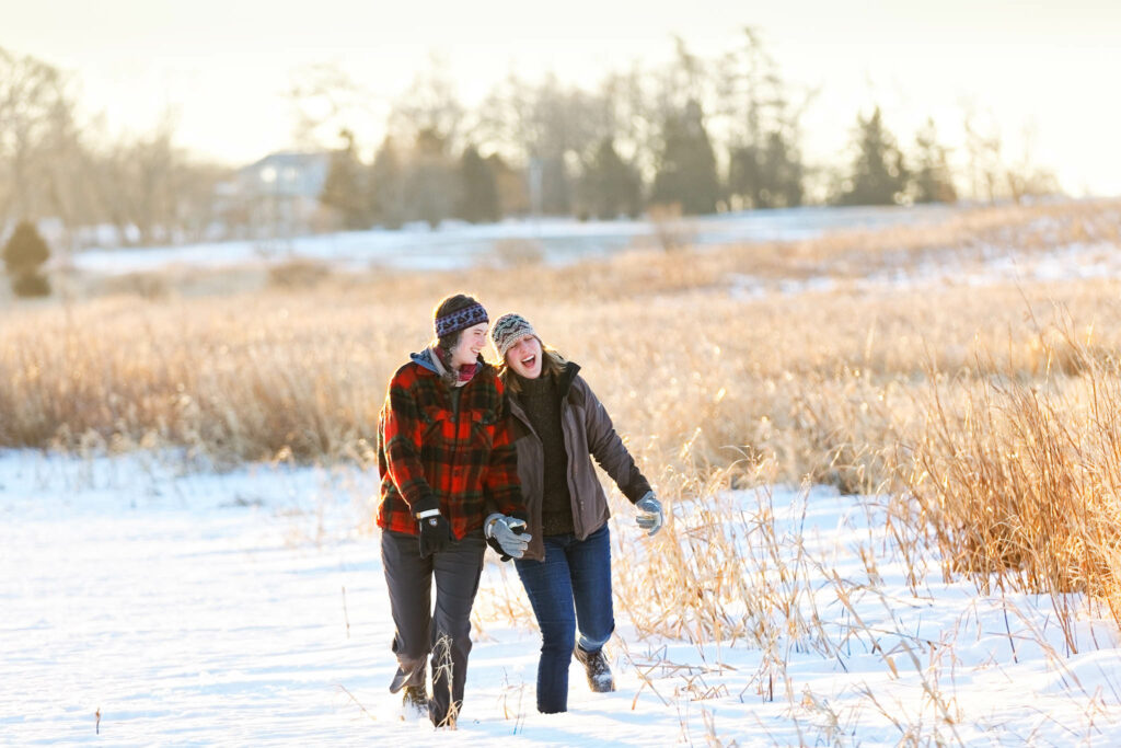 Couple walking on frozen lake