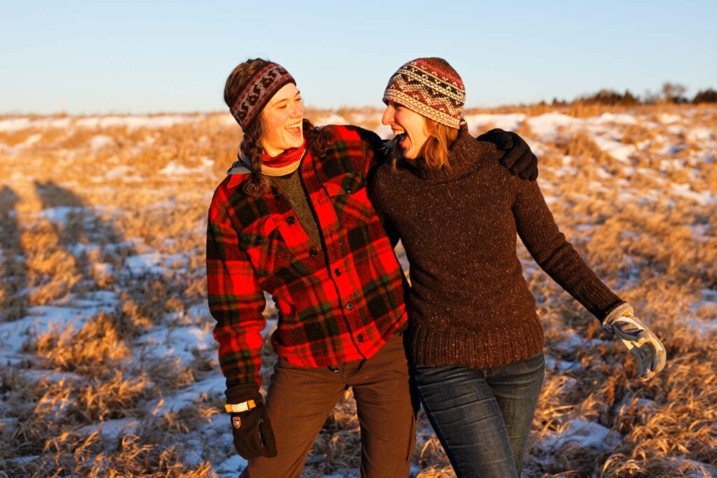 Lesbian engagement session, winter Minnesota