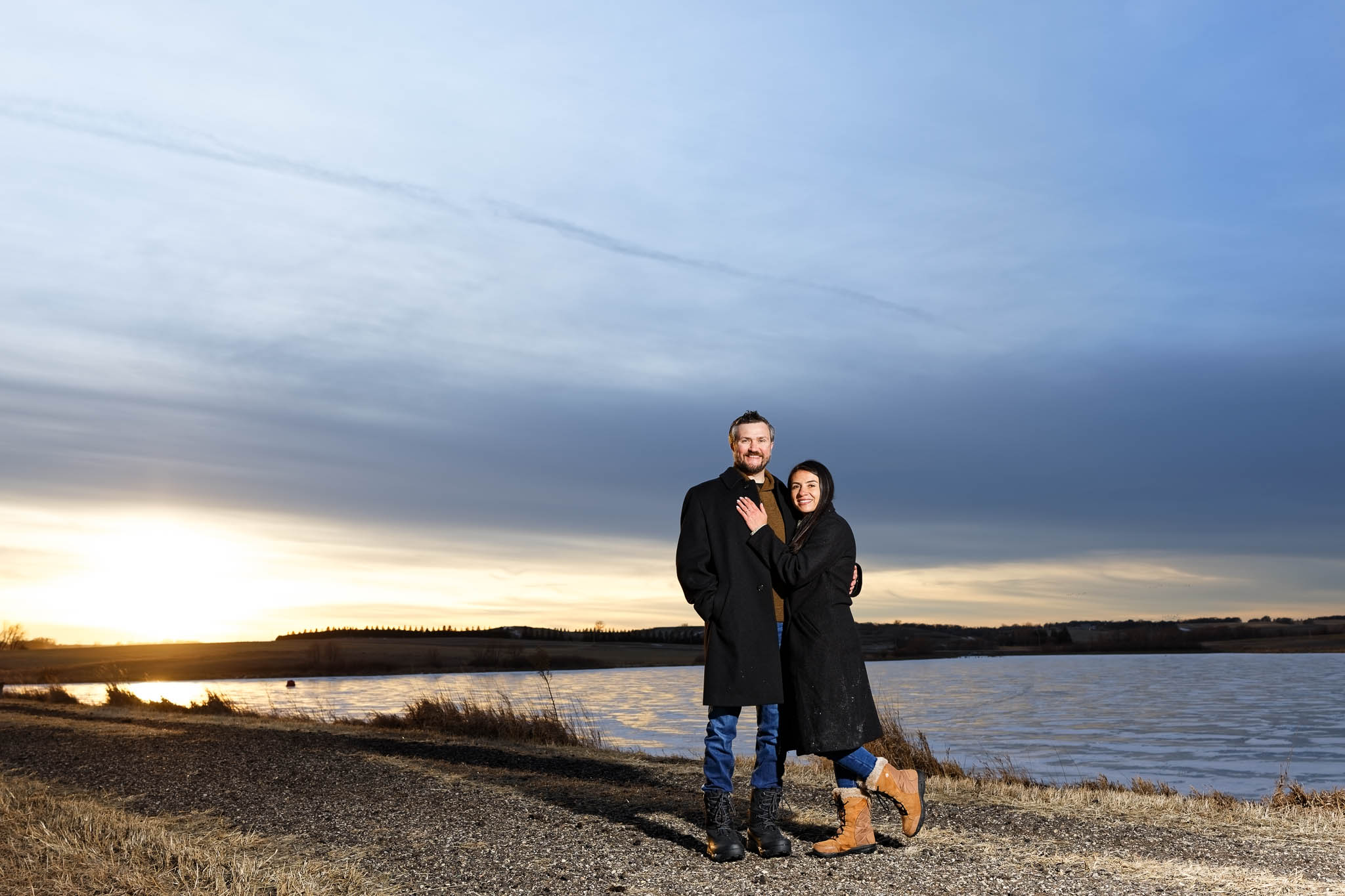 Winter engagement session on frozen lake Klamar K-R7 Reservoir, Rochester, Minnesota-10