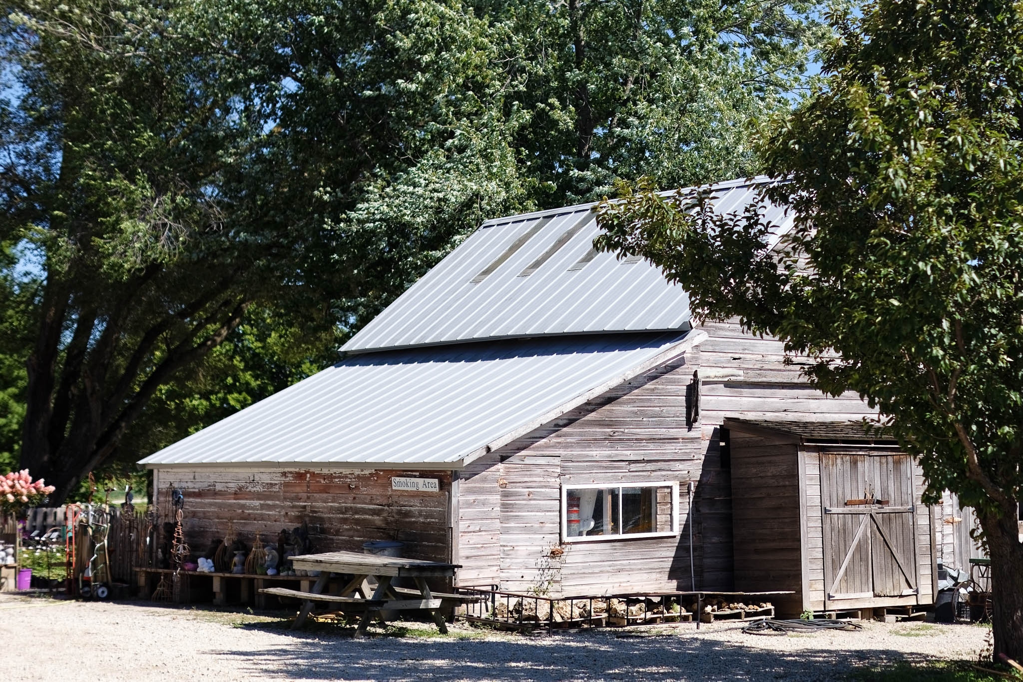 The shade plant barn from the back