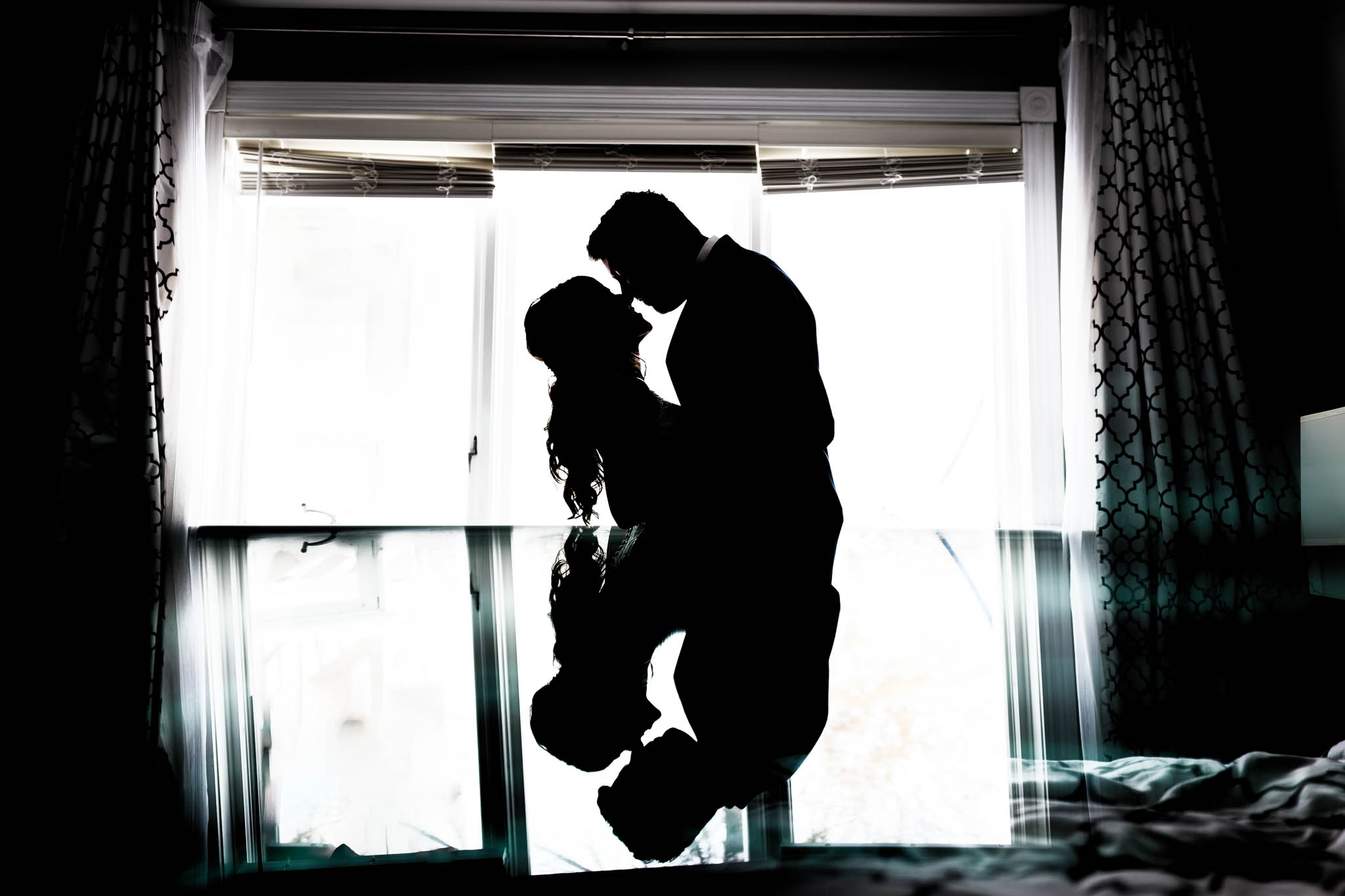 Bride and groom artistic image airbnb during preparation