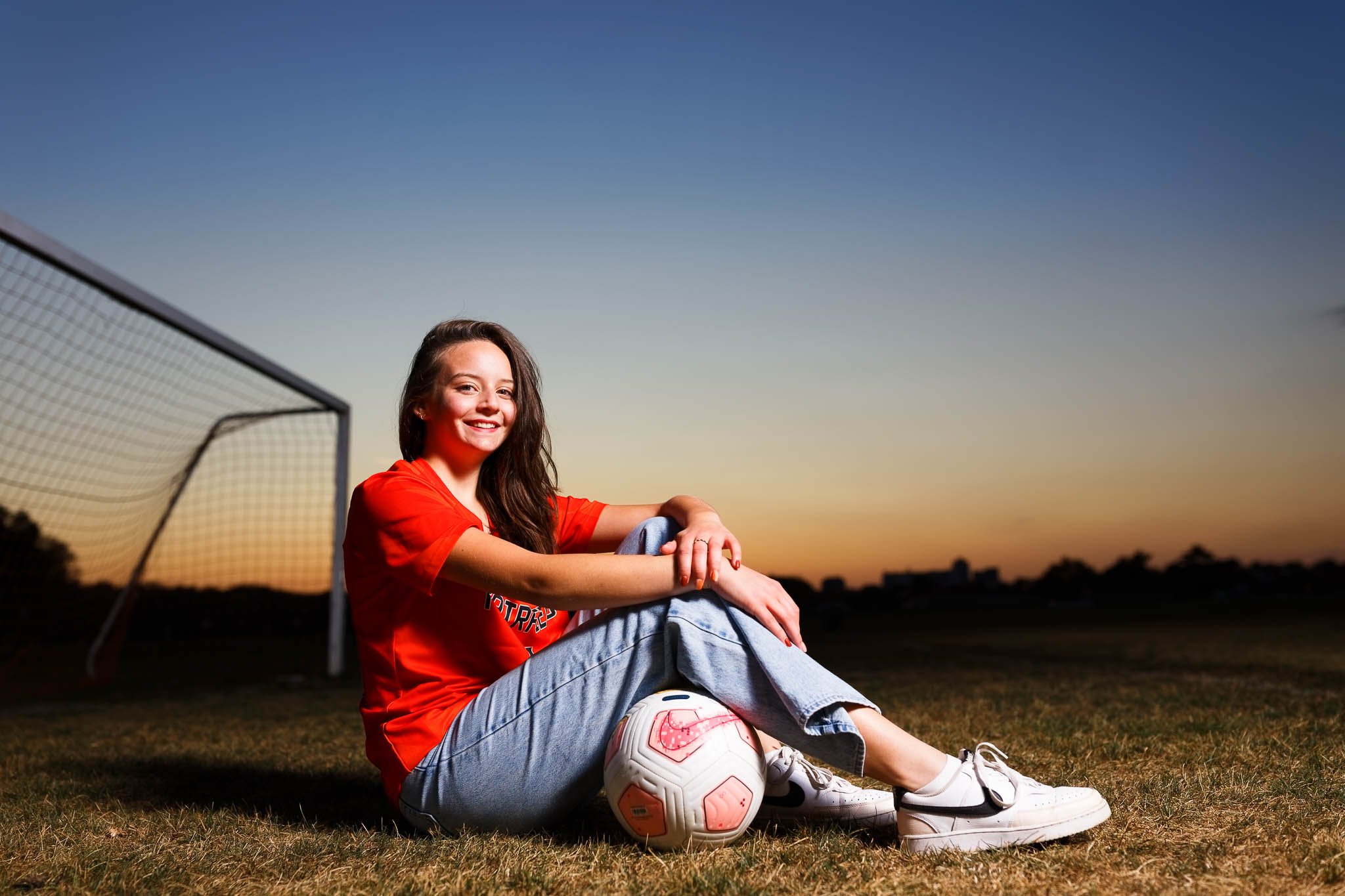 High School Senior soccer and flash posed portrait