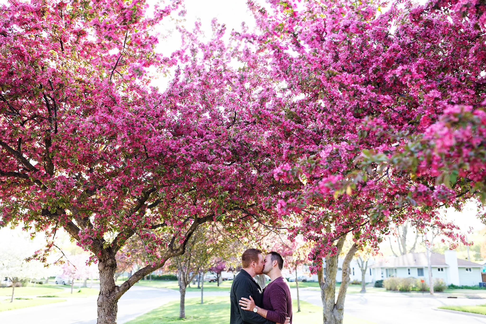 Same sex couple spring Engagement photo Shoot memorial Parkway Rochester MM pink flowers-2