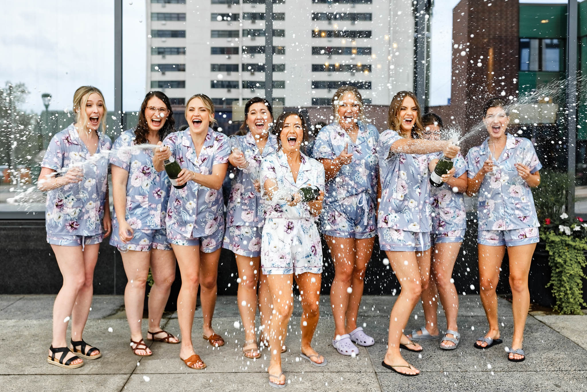 bride and bridesmaid champagne picture