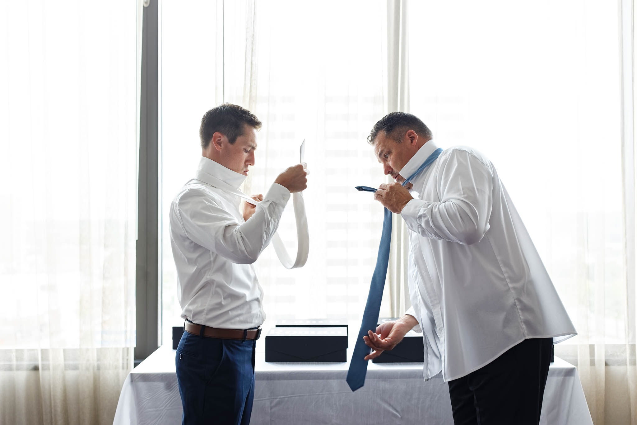 groom getting ready in in the Franciscan Sisters' Room_