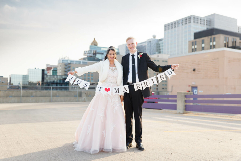 Couple with just married sign