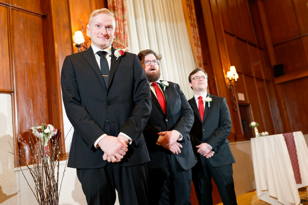Wedding ceremony at the Elizabethan Grand ballroom Kahler Grand Hotel Rochester MN