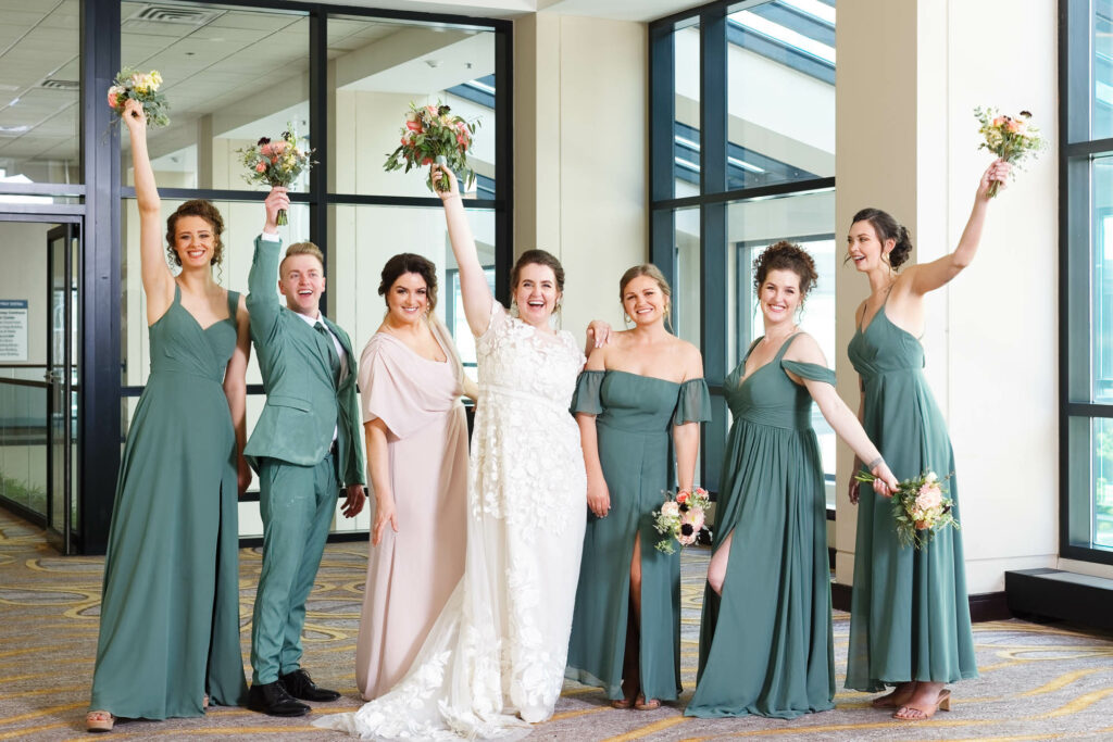 Bride and bridesmaid at the Marriott hotel lobby-2