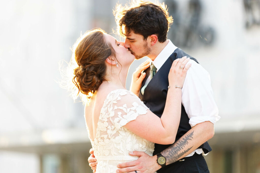 Bride and groom portrait during sunset picture