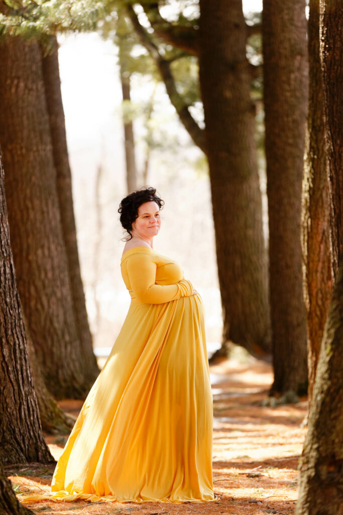 outdoor maternity photoshoot yellow maternity dress