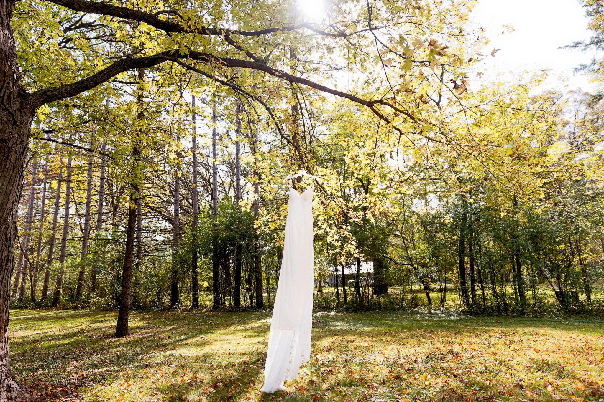 wedding dress outside fall colors