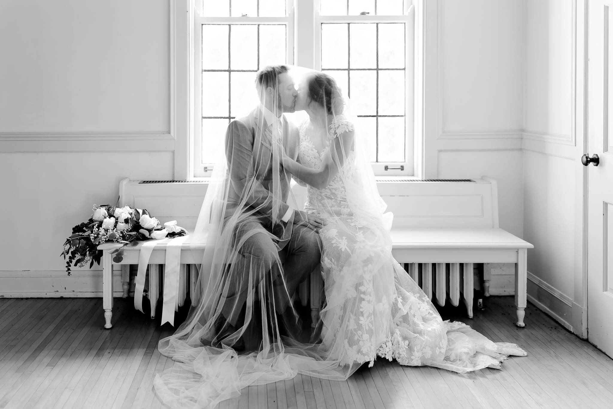 bride and groom at plummer house ballroom