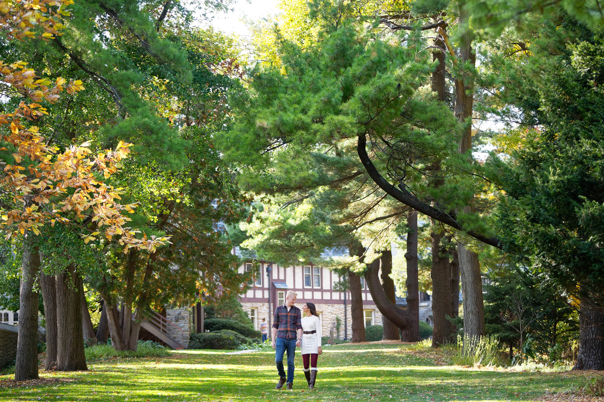 Plummer House main lawn near water tower couple walking