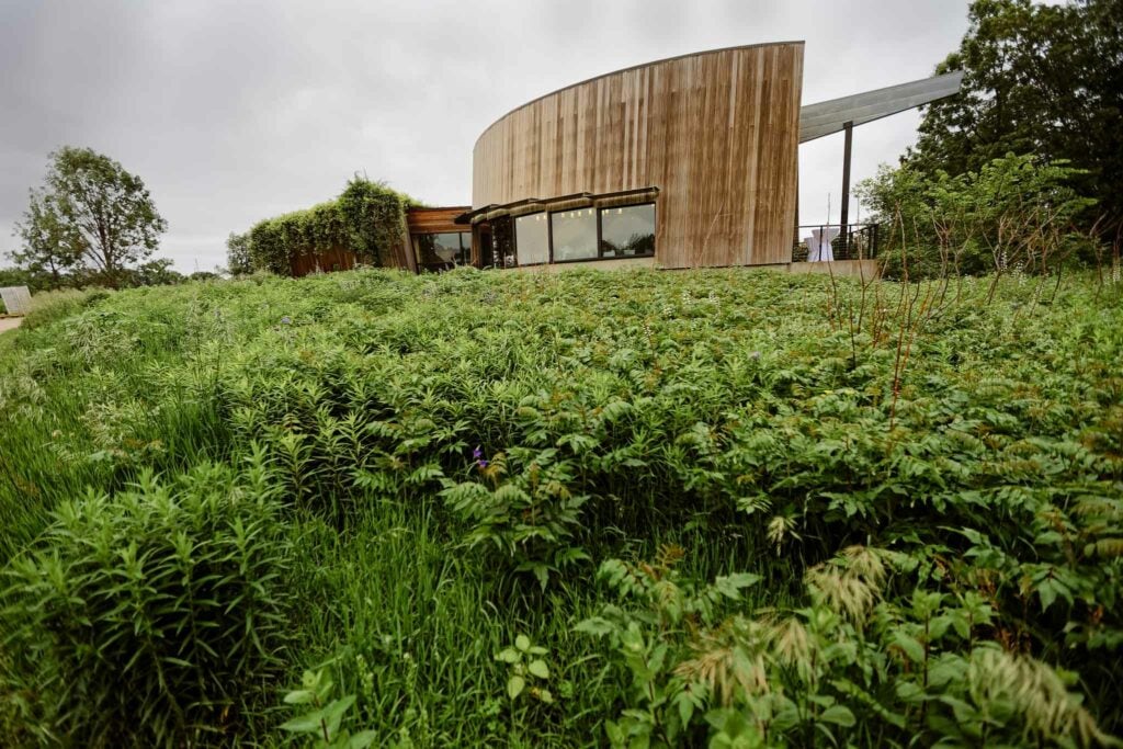 view on the living building Schaar's Bluff Gathering Center by Miller Dunwiddie