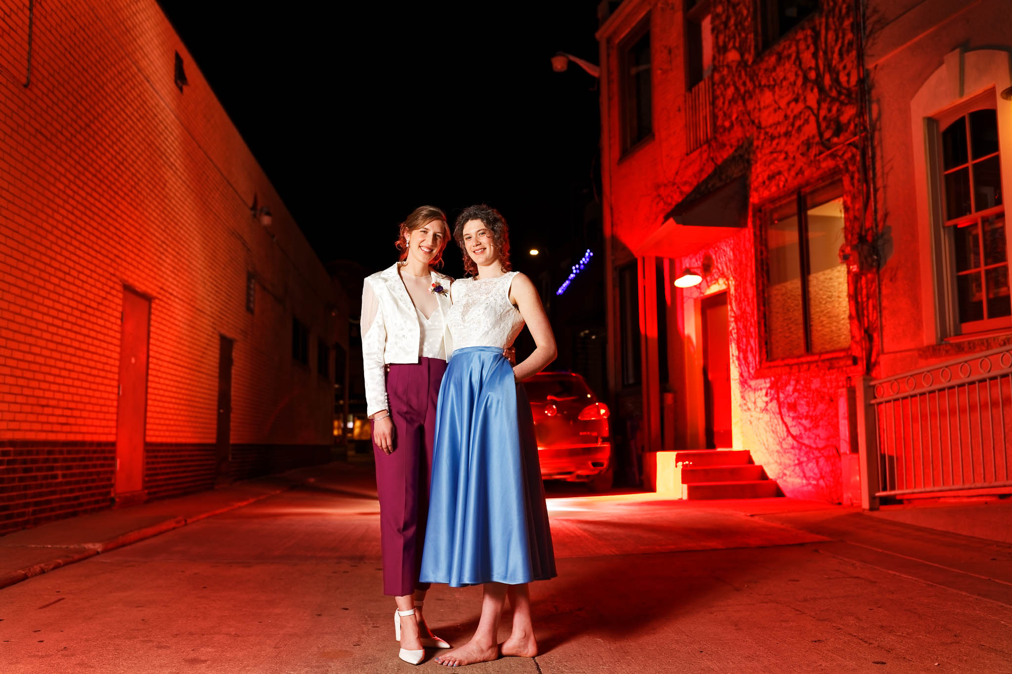 creative image of the brides with ref flash in brick street rochester
