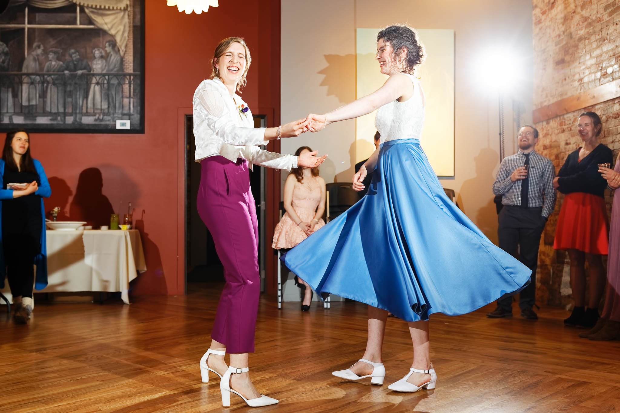 first dance of the newly married couple on the wood floor