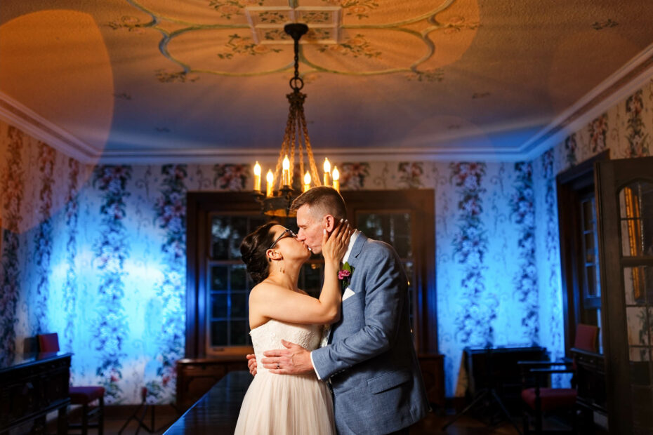 artistic image bride and groom couple at plummer house rochester MN