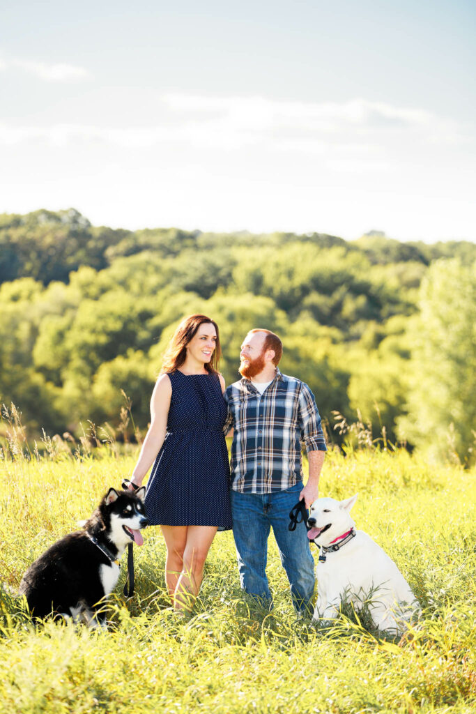 Couple and their two dogs engagement session summer Rochester