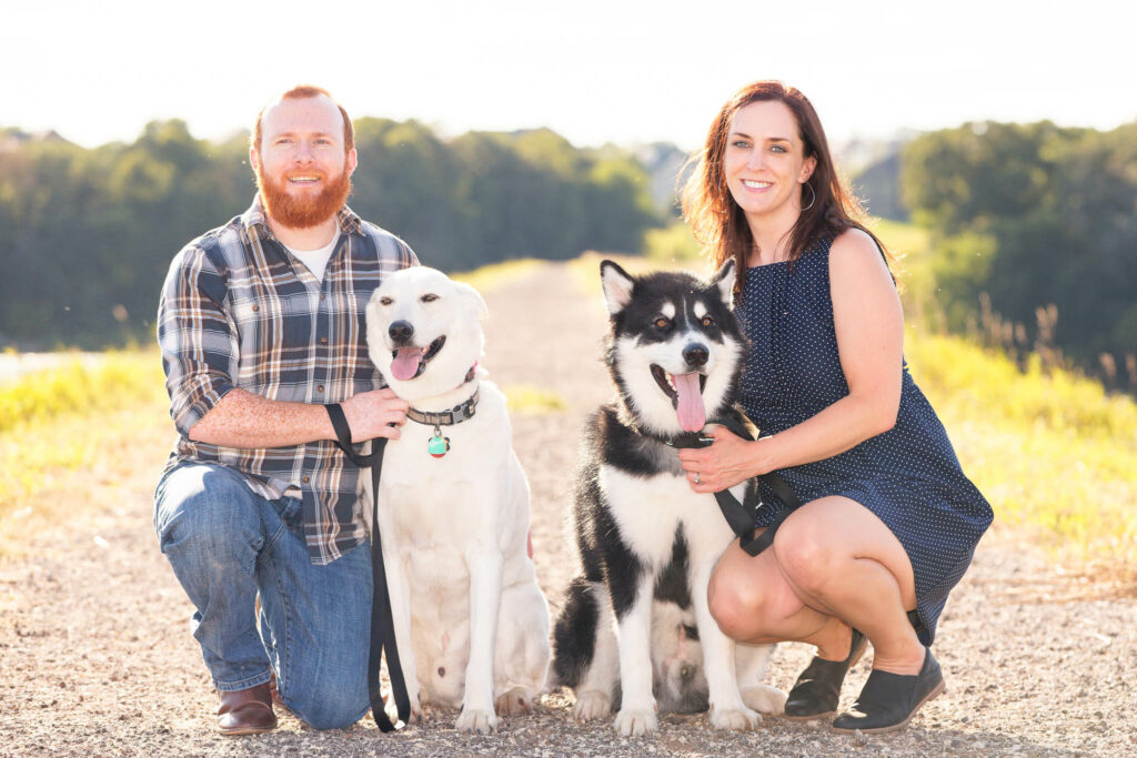 Portrait of the couple and there are two dogs