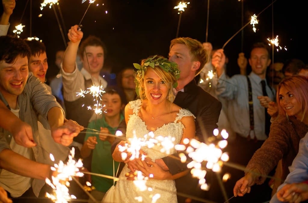 Wedding grand exit with sparklers