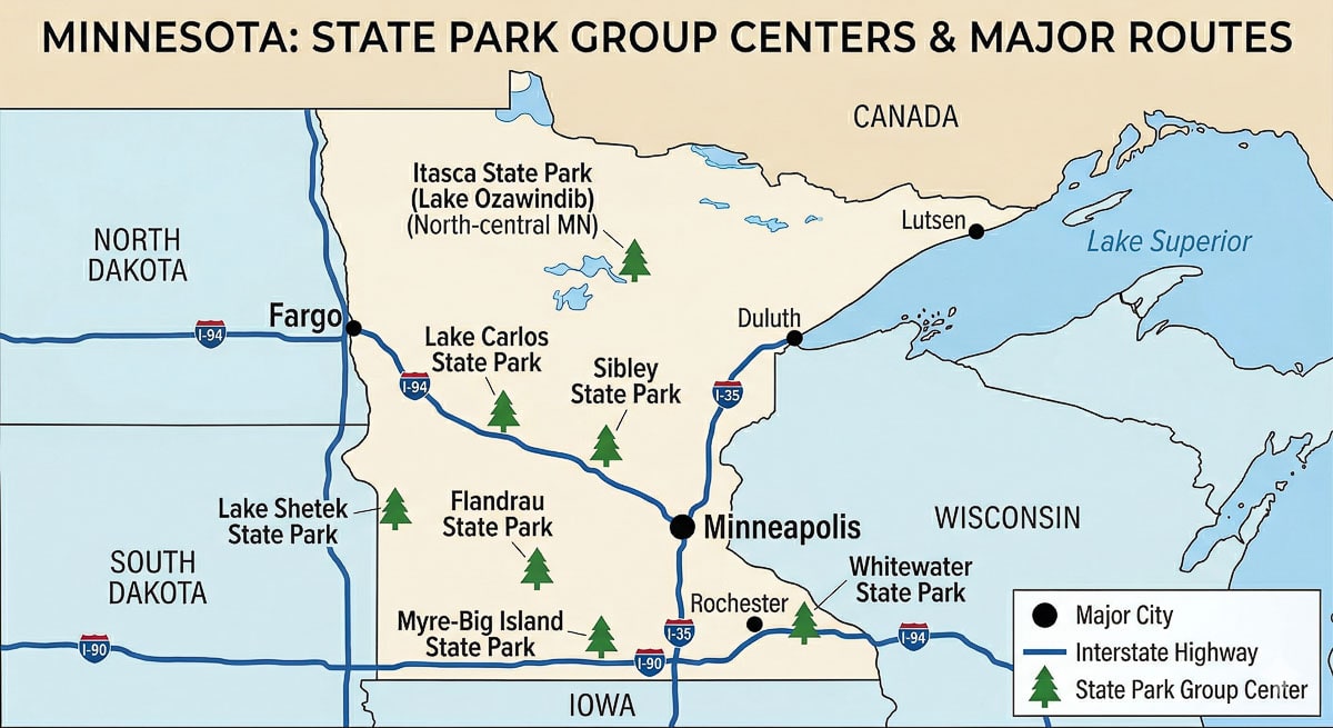 minnesota state park group centers map