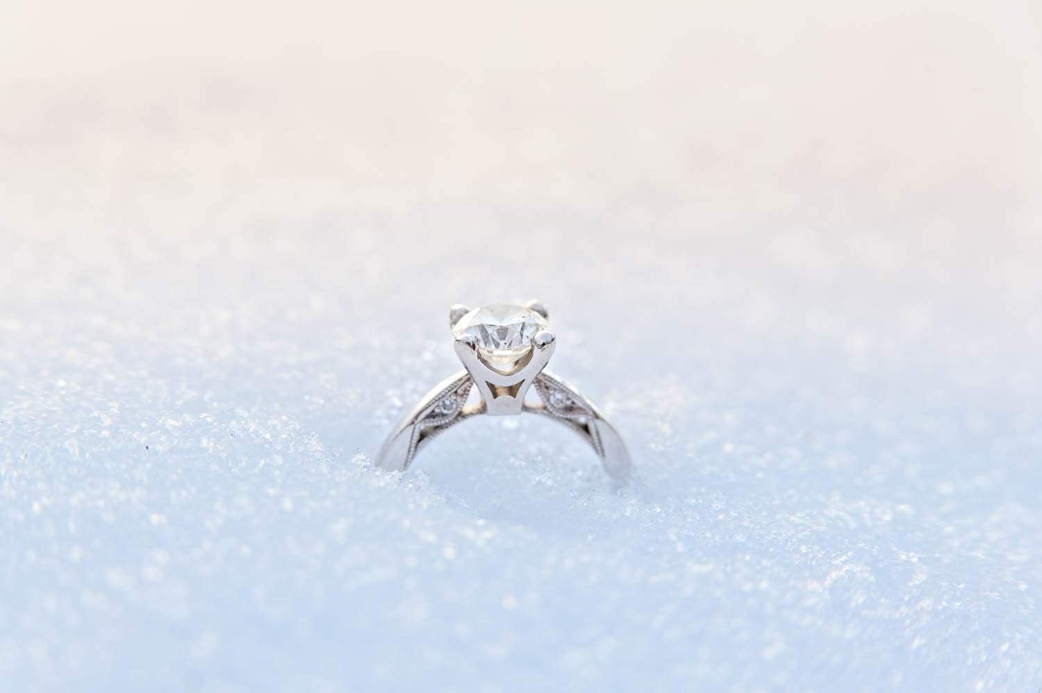 simple pur diamond ring in snow