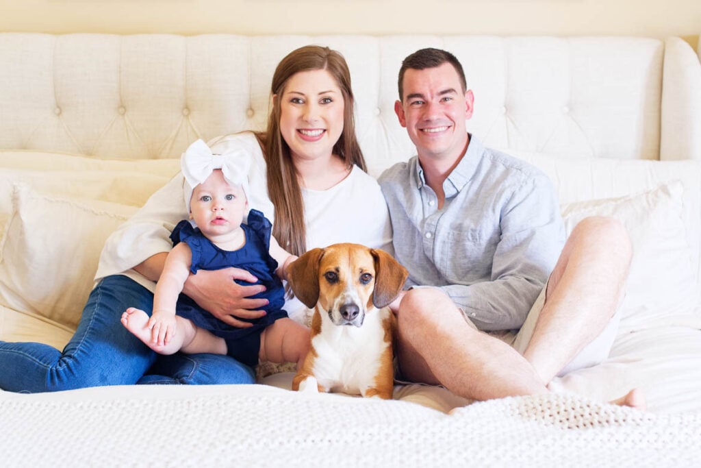 toddler photo session at home with dog